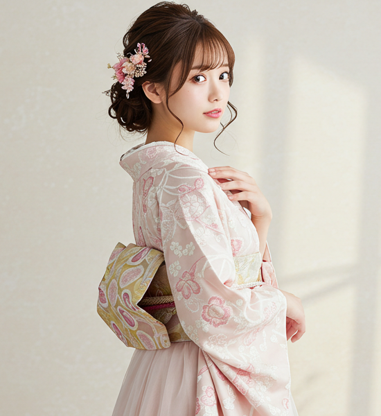 白い着物ドレスを着用した女性